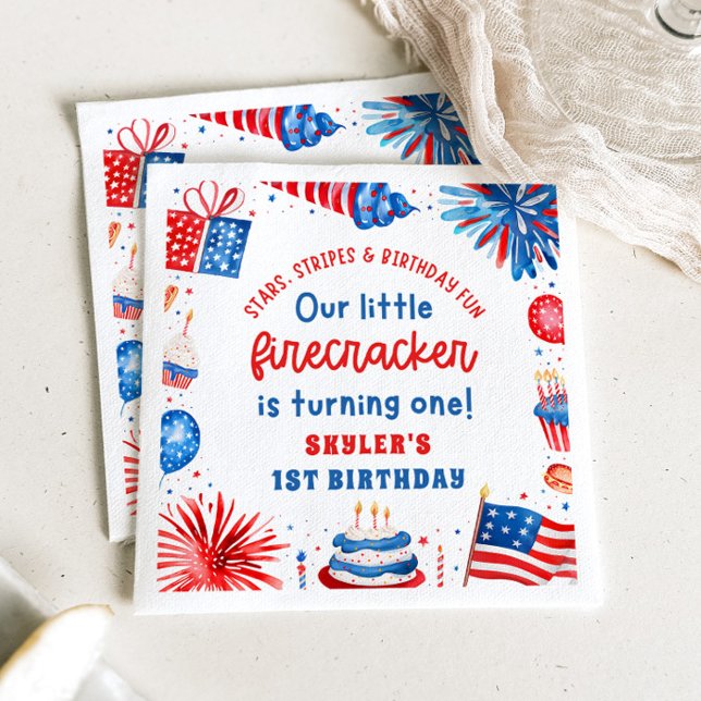 Our Little Firecracker 4th of July 1st Birthday Napkins (Creator Uploaded)