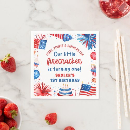 Our Little Firecracker 4th of July 1st Birthday Napkins