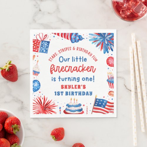 Our Little Firecracker 4th of July 1st Birthday Napkins
