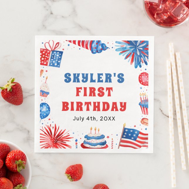 Our Little Firecracker 4th of July 1st Birthday Paper Dinner Napkins (Insitu)