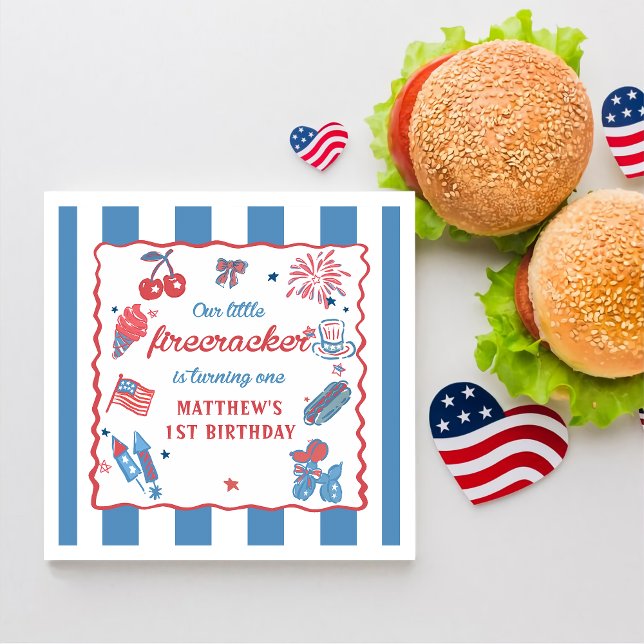 Our Little Firecracker 4th of July 1st Birthday Paper Dinner Napkins (Creator Uploaded)