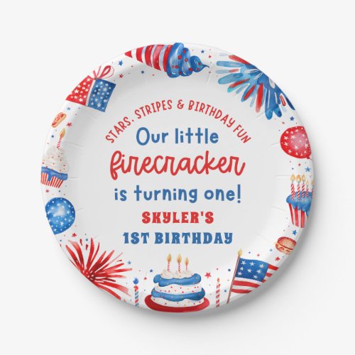 Our Little Firecracker 4th of July 1st Birthday Paper Plates