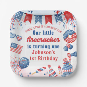 Our Little Firecracker 4th of July 1st Birthday Paper Plates