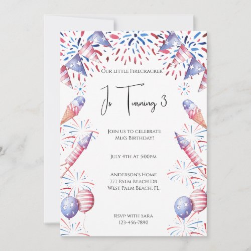 Our Little Firecracker 4th of July Kids Birthday  Invitation