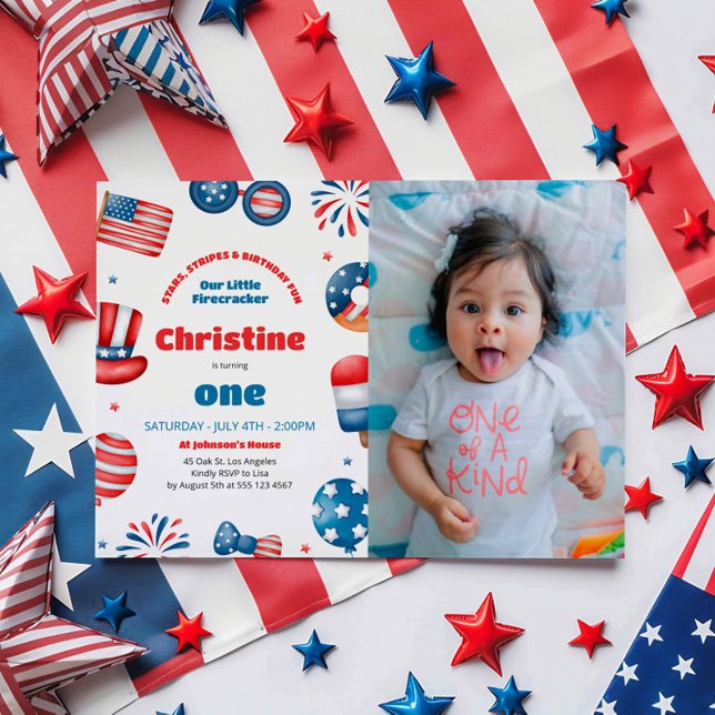 Our Little Firecracker Birthday Party Photo Invitation (Creator Uploaded)