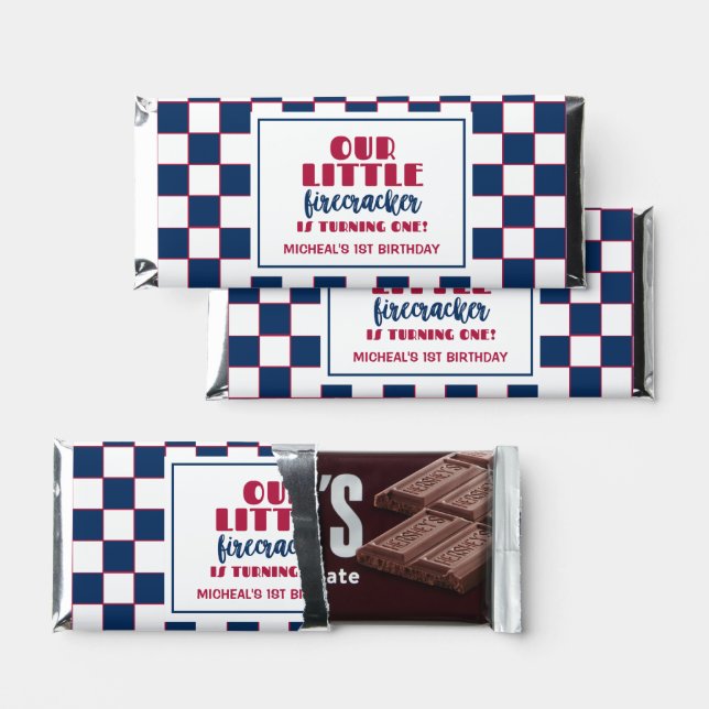 Our little firecracker First birthday Hershey Bar Favors (Front)