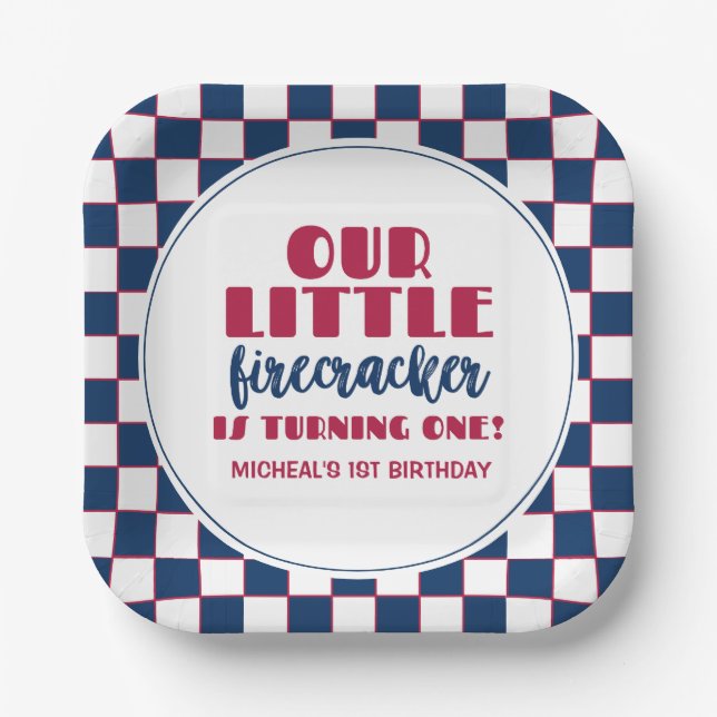 Our little firecracker First birthday Paper Plates (Front)