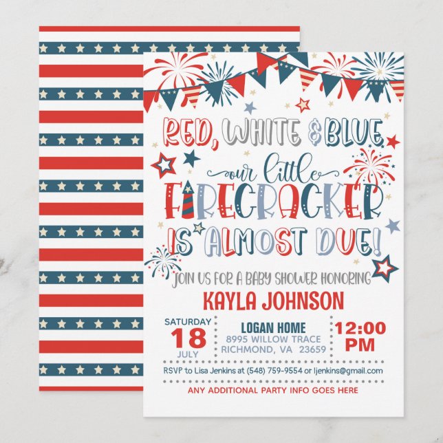 Our Little Firecracker is Almost Due Baby Shower Invitation (Front/Back)