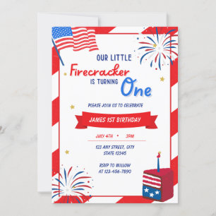 Our Little Firecracker is Turning One Birthday  Invitation