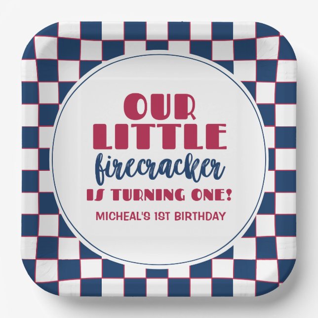 Our little firecracker is turning one birthday paper plates (Front)