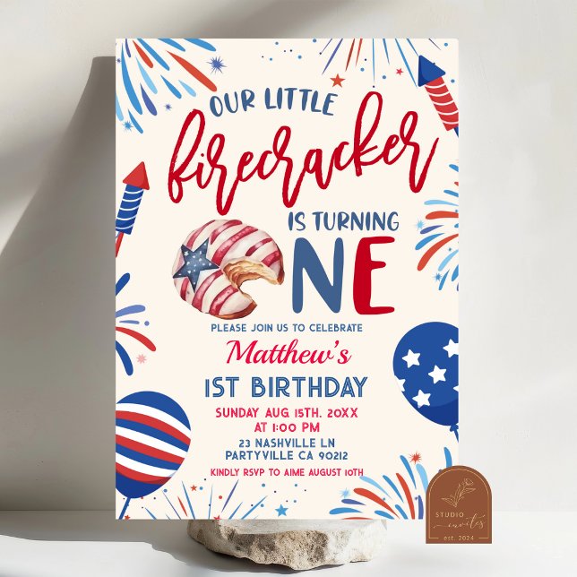 Our Little Firecracker is turning one invitat Invitation (Creator Uploaded)