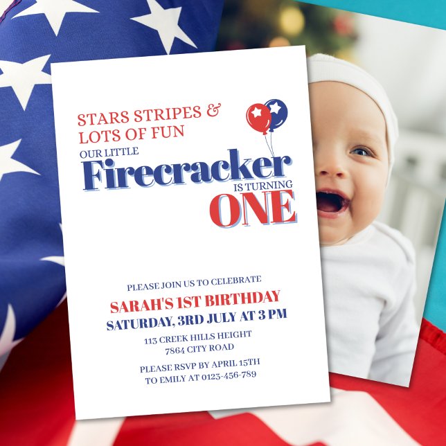 Our Little Firecracker is Turning One Patriotic  Invitation (Creator Uploaded)