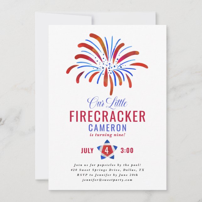 Our Little Firecracker | July 4th Birthday Invitation (Front)