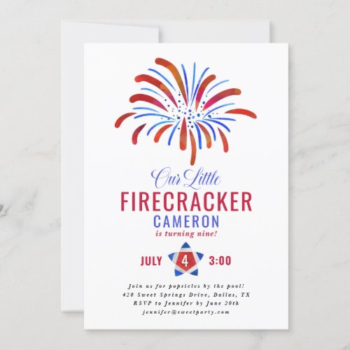 Our Little Firecracker  July 4th Birthday Invitation