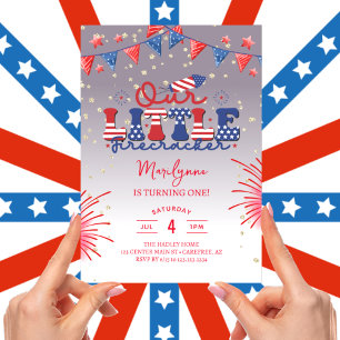 Our Little Firecracker Lilac 1st Birthday Party Invitation