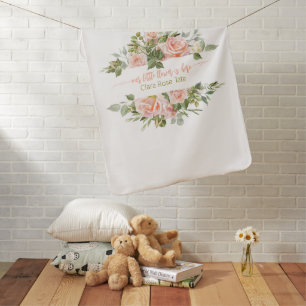 "Our Little Flower is Here" Floral Custom Name Baby Blanket