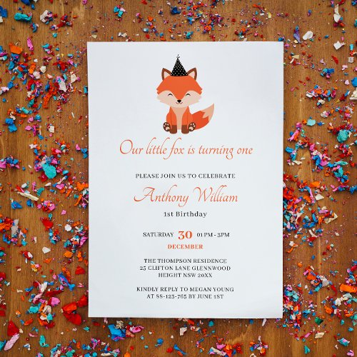 Our little fox Birthday  Invitation