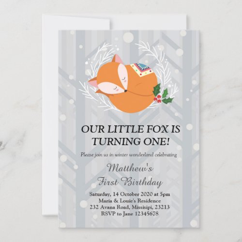 Our Little Fox Birthday invitation