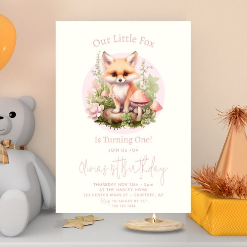 Our Little Fox Cottagecore 1st Birthday Invitation
