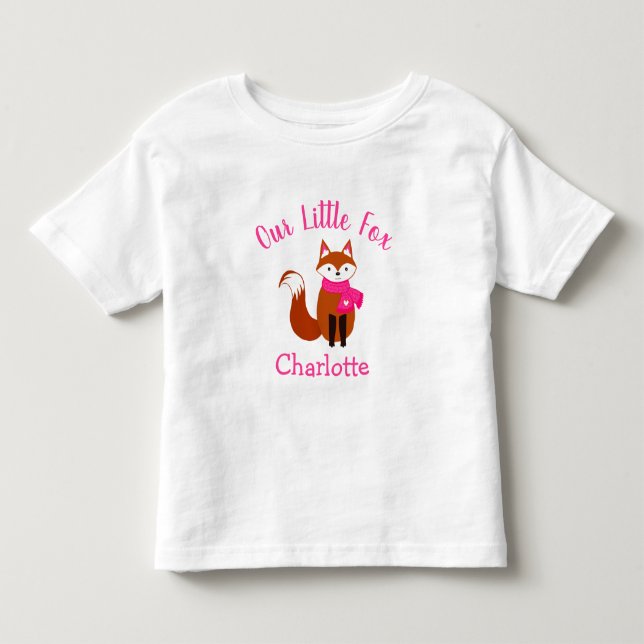 Our Little Fox Cute Pink Scarf Personalized Baby Toddler T-shirt (Front)