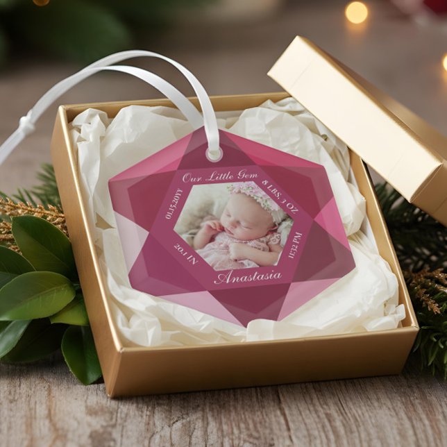 Our Little Gem January Birthstone Baby Birth Stats Glass Ornament (Our Little Gem January Birthstone Baby Birth Stats Glass Ornament)