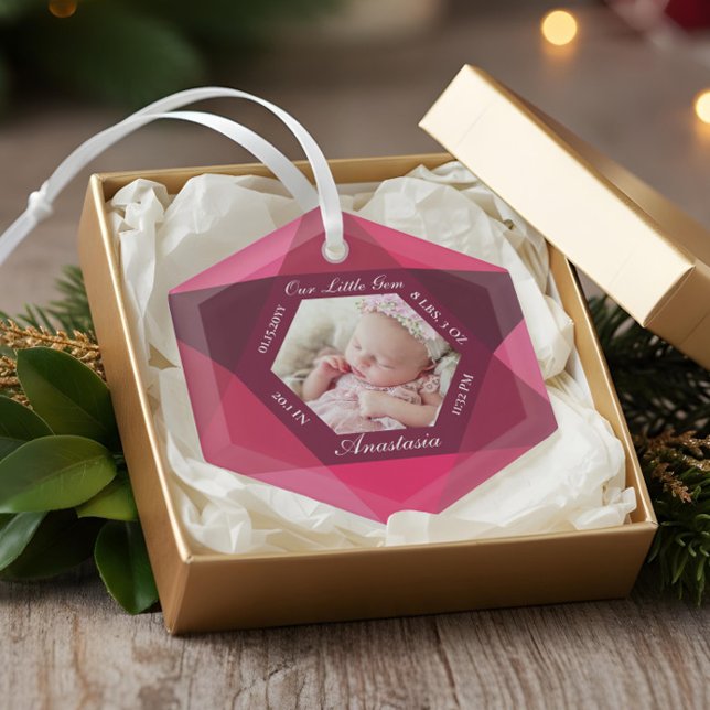 Our Little Gem July Birthstone Baby Birth Stats Glass Ornament (Our Little Gem July Birthstone Baby Birth Stats Glass Ornament)