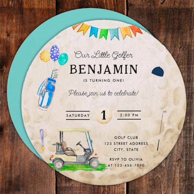 Our Little Golfer Blue Kids Golf Ball 1st Birthday (Front and Back)