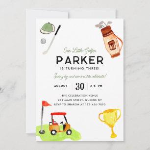 Our Little Golfer Club Bag Cart Kids Golf Birthday Invitation