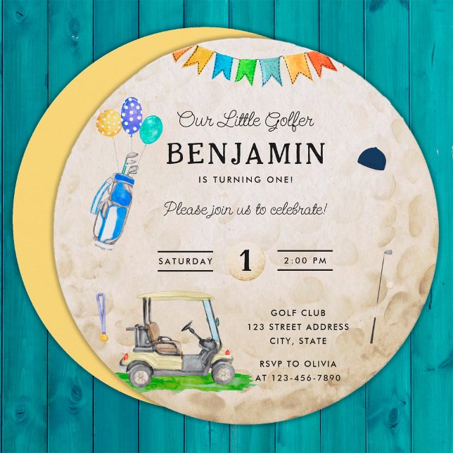 Our Little Golfer Yellow Golf Ball 1st Birthday (Front and Back)