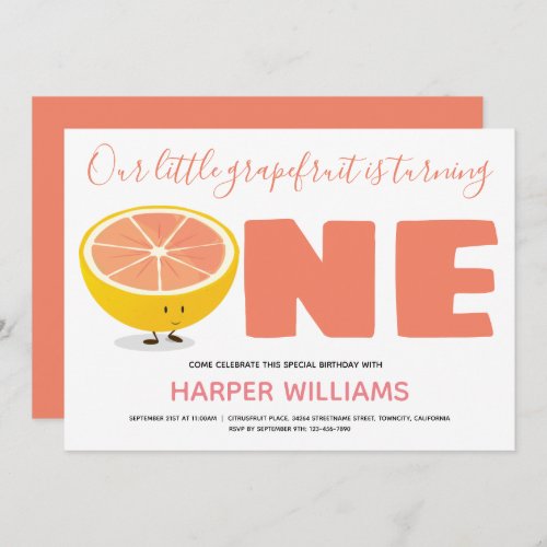 Our Little Grapefruit Turning One First Birthday Invitation