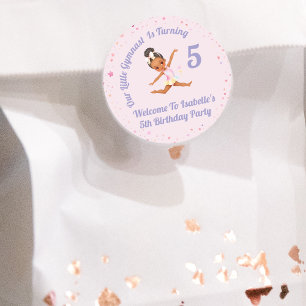 Our Little Gymnast Is Turning 5 Pink Birthday Classic Round Sticker