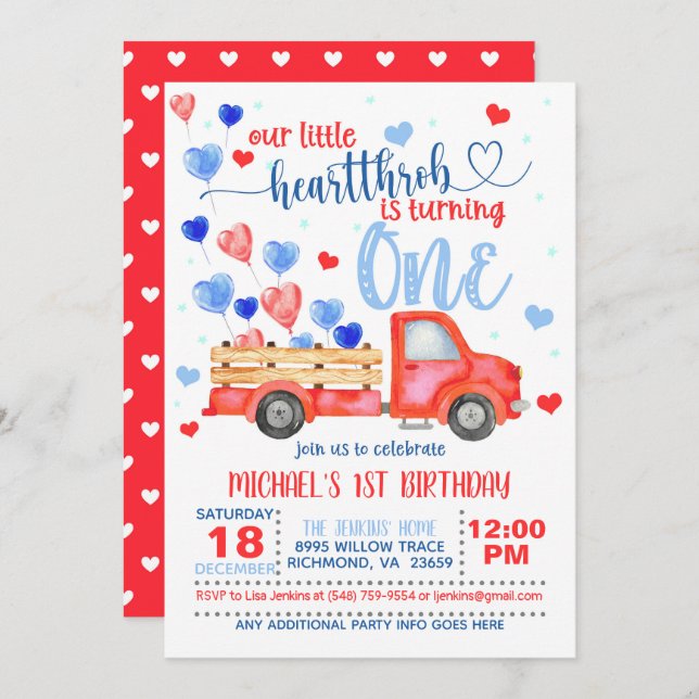 Our Little Heartthrob is Turning ONE Invitation (Front/Back)