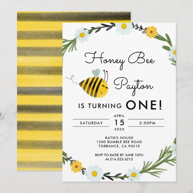 Our Little Hone Bee First Birthday Invitation (Front/Back)