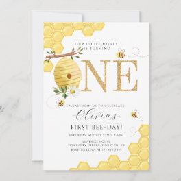 Our Little Honey Bee 1st Bee-Day Birthday Invitation