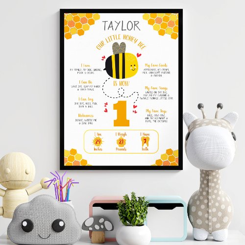 Our Little Honey Bee 1st Birthday Milestone Kawaii Poster