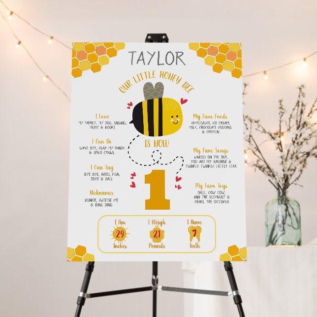 Our Little Honey Bee Birthday Milestone Welcome Foam Board (In Situ (Stand))