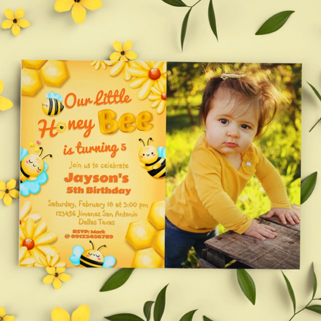 Our Little Honey Bee Birthday with Photo Invitation (Our Little Honey Bee Birthday with Photo Invitation)
