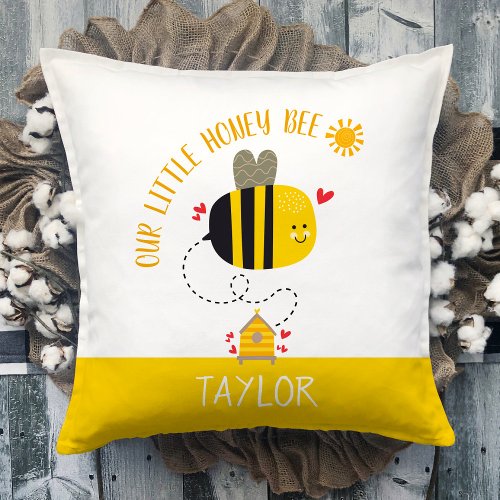 Our Little Honey Bee Cute Kawaii Baby Boy or Girl Throw Pillow