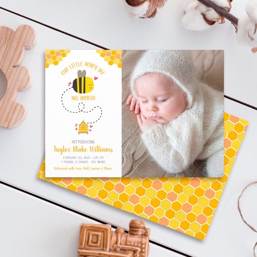 Our Little Honey Bee Cute Kawaii Baby Photo Birth Announcement