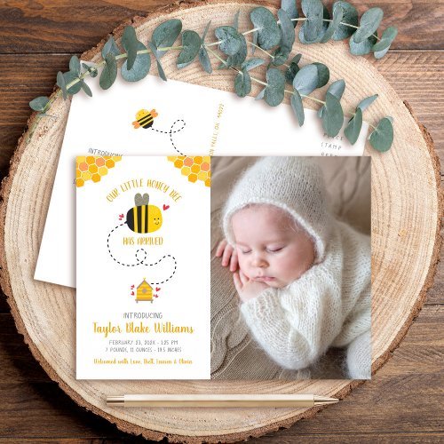 Our Little Honey Bee Cute Kawaii Baby Photo Birth Announcement Postcard