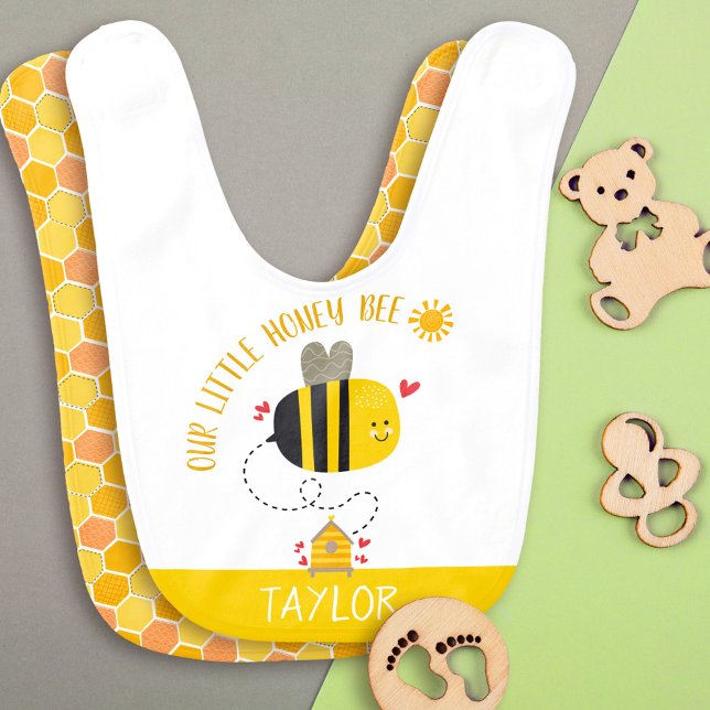 Our Little Honey Bee Cute Kawaii Custom Reversible Baby Bib (Creator Uploaded)