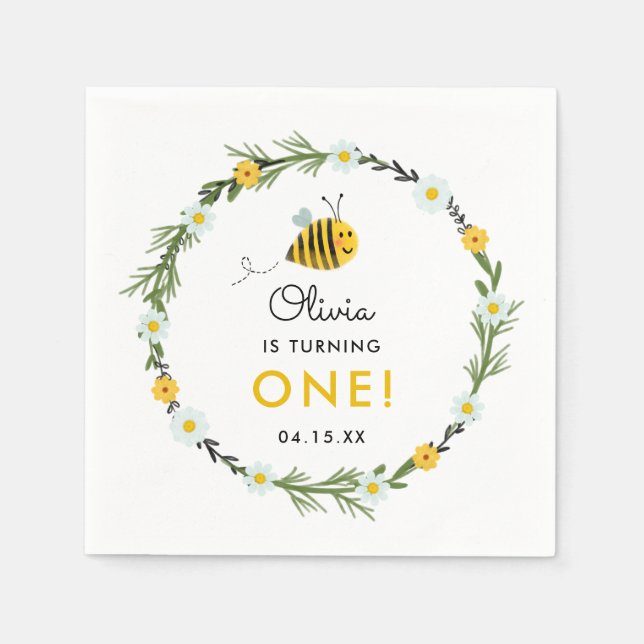 Our Little Honey Bee First Birthday Party Napkins (Front)