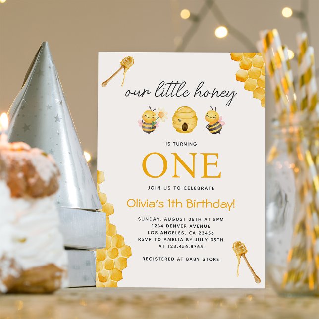 Our Little Honey Bee Modern 1st birthday Invitation (Creator Uploaded)