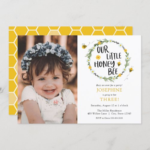 Our little honey bee photo birthday invitation