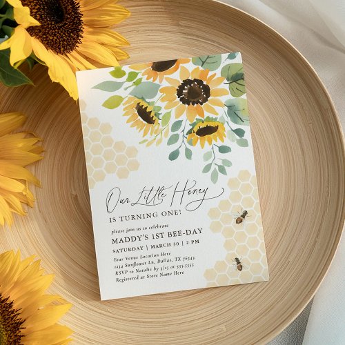 Our Little Honey Bee Sunflower 1st Birthday Invitation