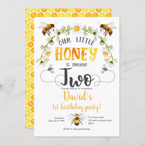 Our little Honey Bumble bee Bee 2nd birthday Invitation