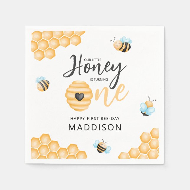 Our Little Honey | First Birthday Photo Napkins (Front)
