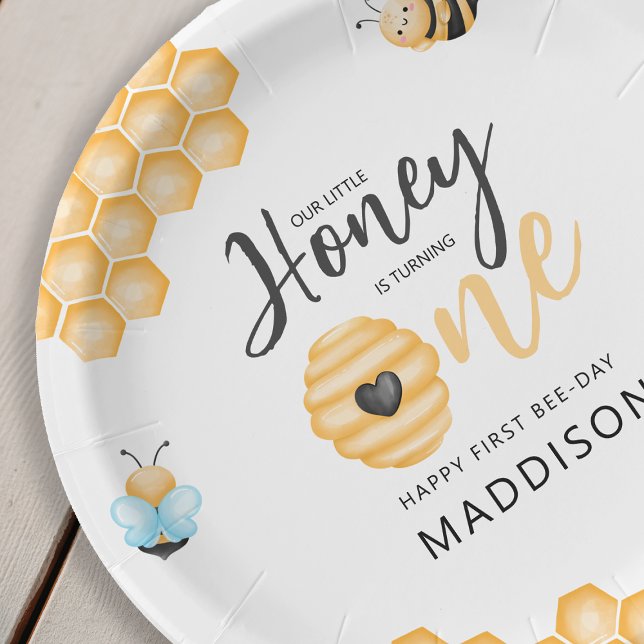 Our Little Honey | First Birthday Photo Paper Plates (Creator Uploaded)