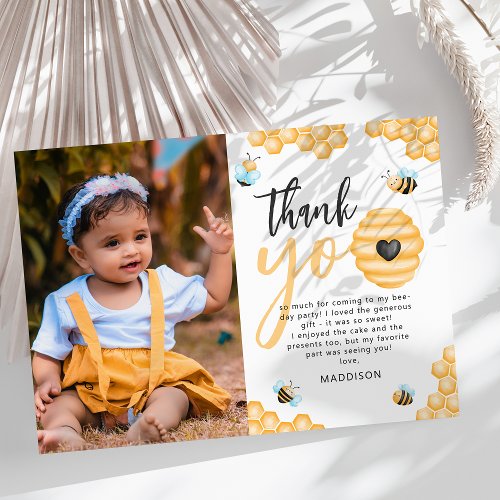 Our Little Honey  First Birthday Photo Thank You Card