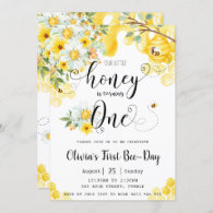 Our Little Honey is ONE Bee Floral 1st Birthday    Invitation